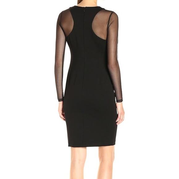 Calvin Klein Black Mesh Sleeve Bodycon Cocktail Dress Glam Minimalist Chic 6 LBD - Picture 2 of 14